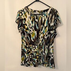 Dress Barn Collection Blouse Women XL Multicolor Cap Sleeve Pullover Top Stretch